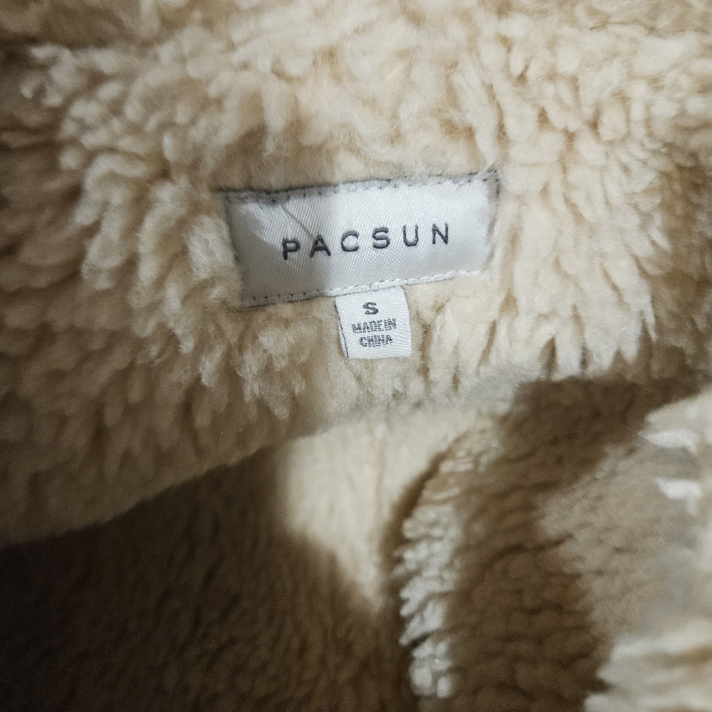 PACSUN Faux Leather Sherpa Moto Jacket. Brown/cream. Size Small - Picture 6 of 16